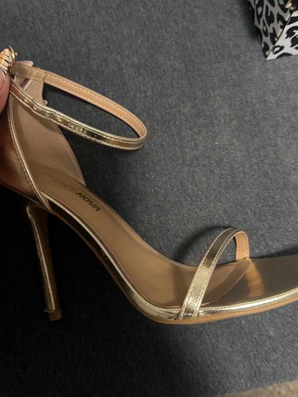 Fashion Nova Gold Metallic Strappy Stiletto Heels